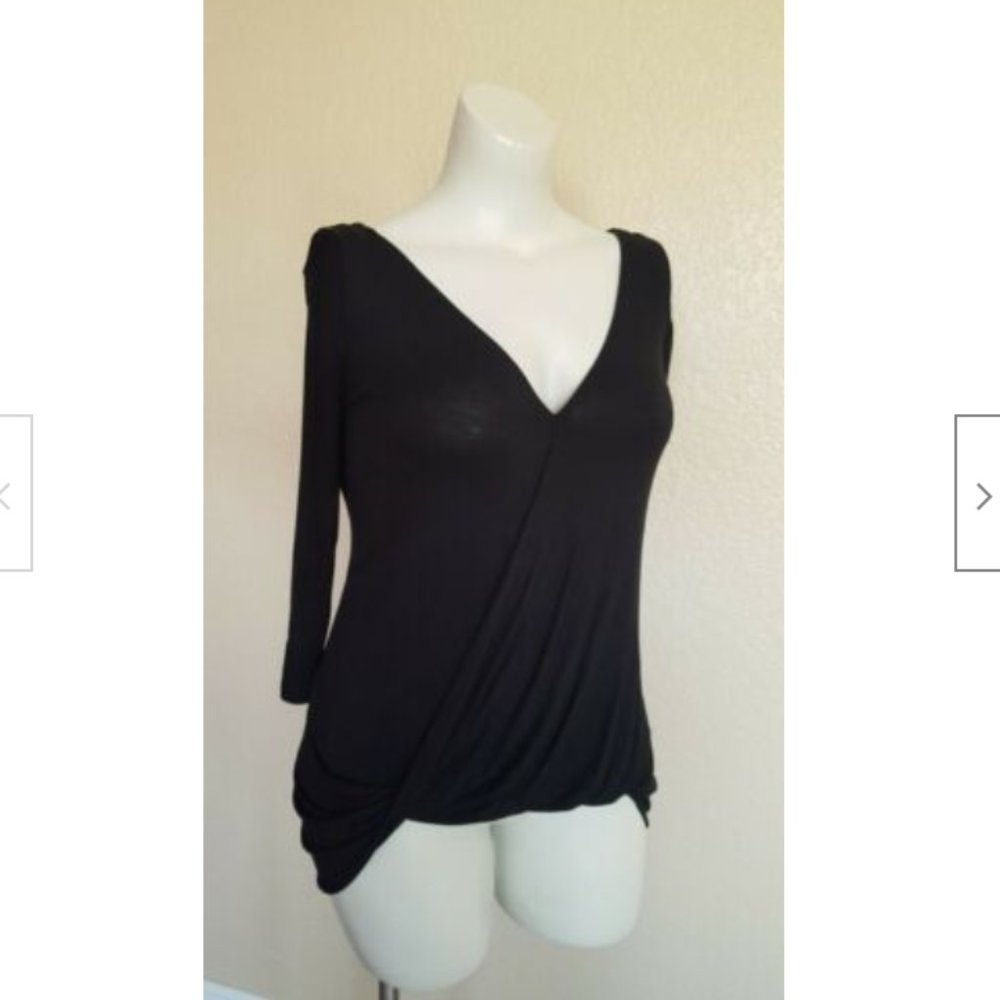 ALL AT ONCE Black Drape Envelope Faux Wrap Top XS New